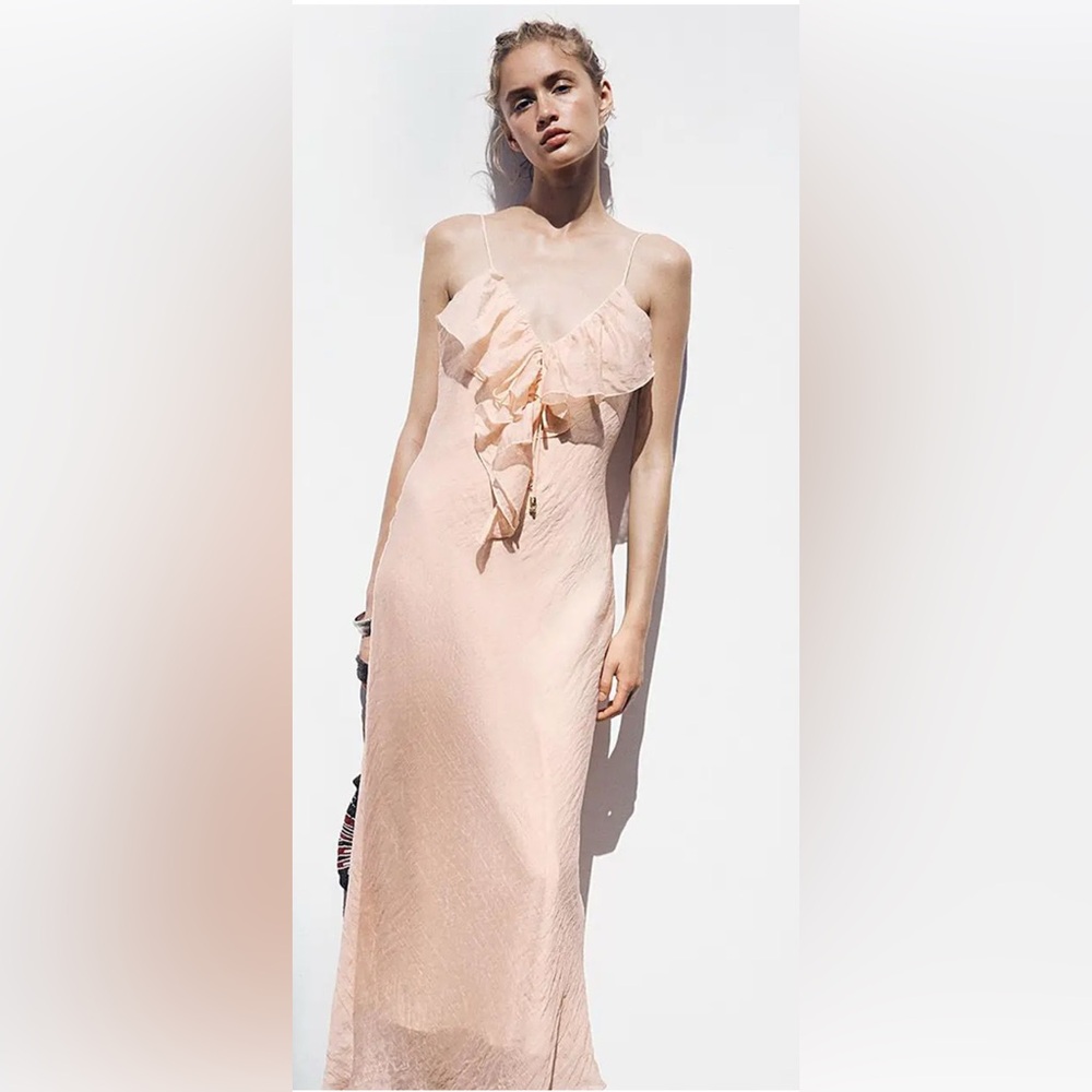 Zara Elegant Peach Ruffle Dress